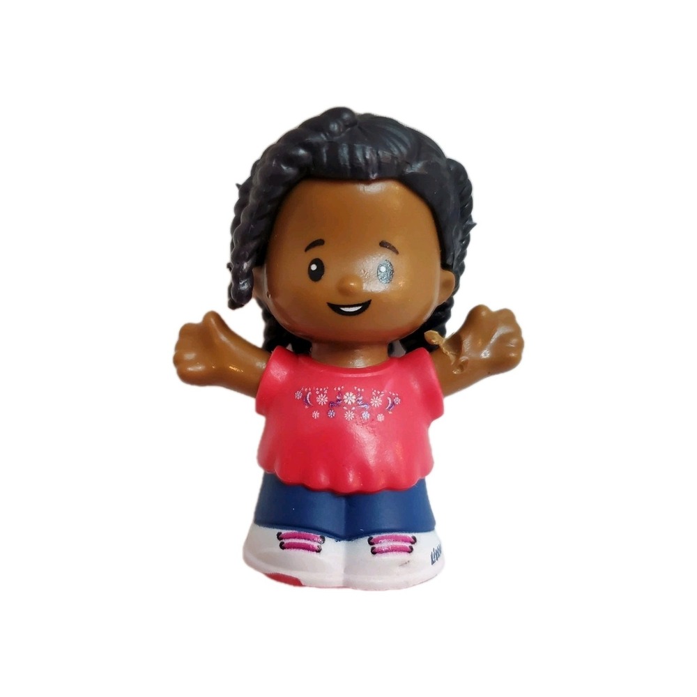 Little People African American‎ Girl Figure Wearing Pink Floral Print Shirt